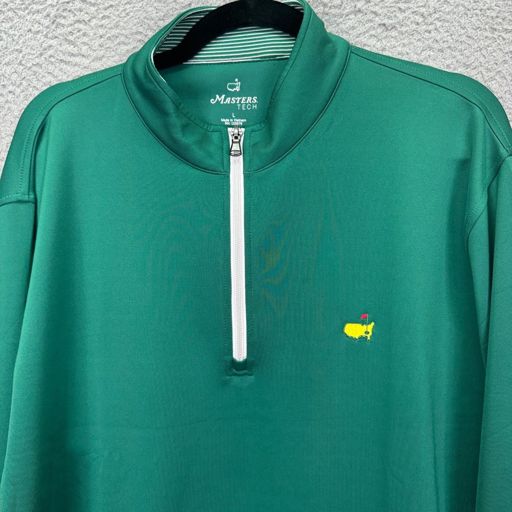 Masters Tech Shirt Mens L Green Quarter Zip Golf Pullover Augusta National Logo